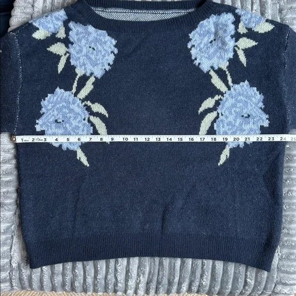 Floral jacquard balloon sleeve knit sweater top - Picture 3 of 7